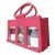 3 JAR JUTE BAG with Window, Partition and Cotton Corded Handles - 24x10x14cm high - RED WINE