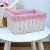 WHITE Wicker Storage Basket with PINK GINGHAM Lining - 30x22x15cm