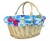 Natural Wicker Shopping Basket with Folding Handles and Blue Butterfly & Bees Lining- 41cm