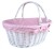White Wicker Shopping Basket with Folding Handles and Pink Gingham Lining- 41cm