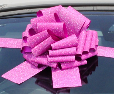 GIANT Car Bow (30cm diameter) with 3m Ribbon - PINK GLITTER