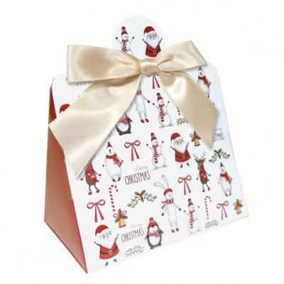 Triangle Gift Box with Mini Bows - SMALL CHRISTMAS CHARACTER/CREAM BOWS (PK10)
