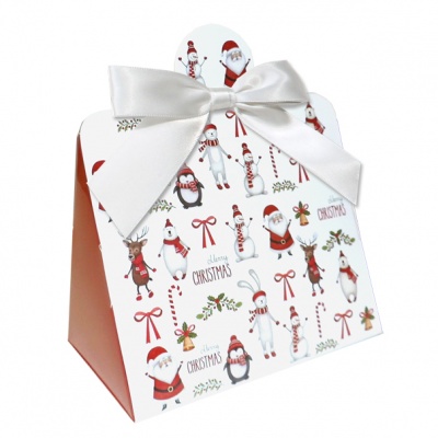 Triangle Gift Box with Mini Bows - SMALL CHRISTMAS CHARACTER/WHITE BOWS (PK10)