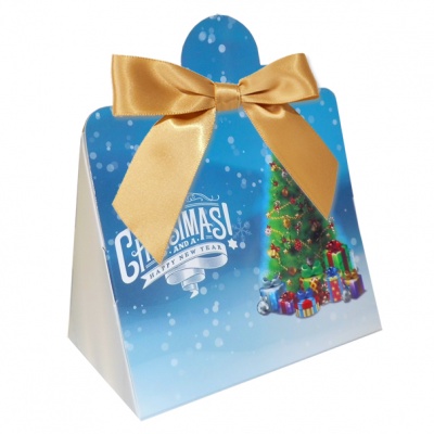 Triangle Gift Box with Mini Bows - SMALL CHRISTMAS TREE/GOLD BOWS (PK10)