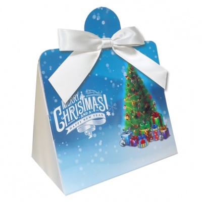 Triangle Gift Box with Mini Bows - SMALL CHRISTMAS TREE/WHITE BOWS (PK10)