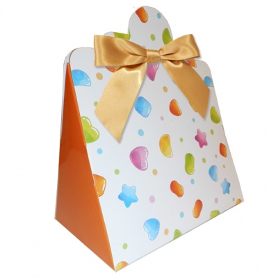 Triangle Gift Boxes with Mini Bows - LARGE CANDY/GOLD BOWS (pk10)