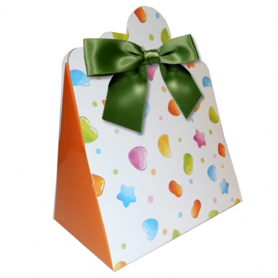 Triangle Gift Boxes with Mini Bows - LARGE CANDY/GREEN BOWS (pk10)