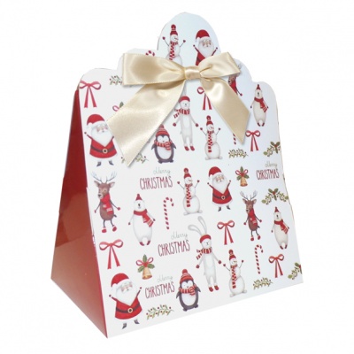 Triangle Gift Boxes with Mini Bows - LARGE CHRISTMAS CHARACTER/CREAM BOWS (pk10)