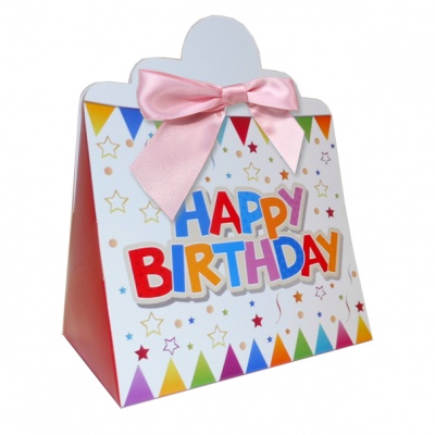 Triangle Gift Boxes with Mini Bows - LARGE BIRTHDAY/PINK BOWS (pk10)