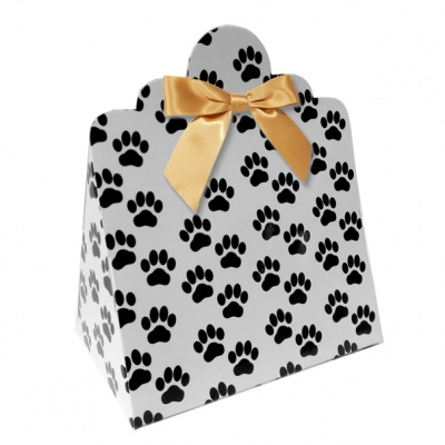Triangle Gift Boxes with Mini Bows - LARGE PAW PRINTS/GOLD BOWS (pk10)