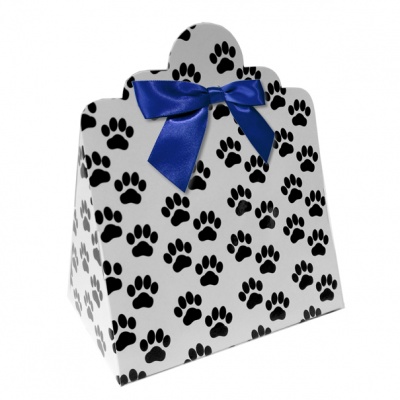 Triangle Gift Boxes with Mini Bows - LARGE PAW PRINTS/NAVY BOWS (pk10)