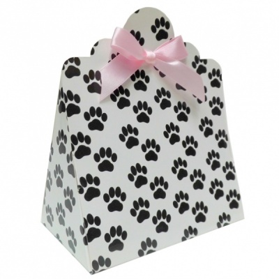 Triangle Gift Boxes with Mini Bows - LARGE PAW PRINTS/PINK BOWS (pk10)