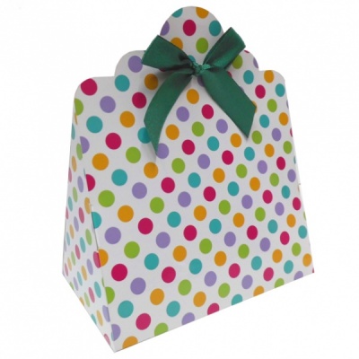 Triangle Gift Boxes with Mini Bows - LARGE SPOTS/GREEN BOWS (pk10)