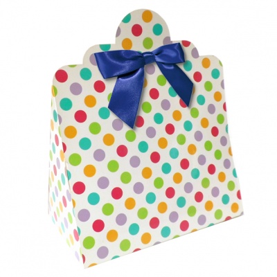 Triangle Gift Boxes with Mini Bows - LARGE SPOTS/NAVY BOWS (pk10)