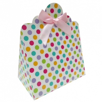 Triangle Gift Boxes with Mini Bows - LARGE SPOTS/PINK BOWS (pk10)