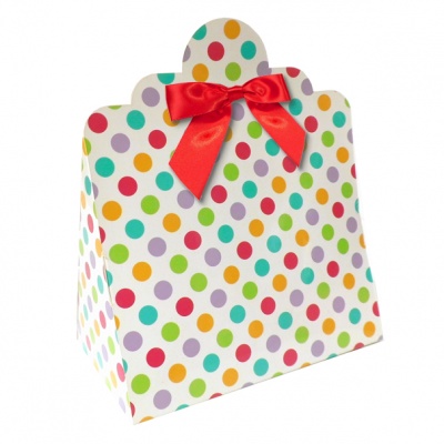 Triangle Gift Boxes with Mini Bows - LARGE SPOTS/RED BOWS (pk10)