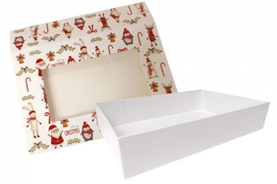 10 x Easy Fold Trays with Sleeves - (30x20x6cm) Medium WHITE TRAYS/CHRISTMAS CHARACTER SLEEVES