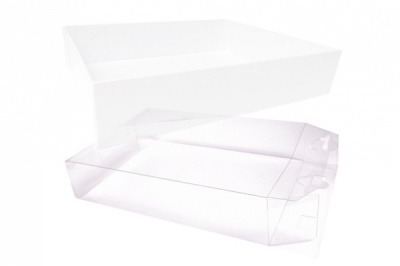10 x Easy Fold Trays with Acetate Boxes - (35x24x8cm) LARGE WHITE TRAYS/CLEAR ACETATE BOXES