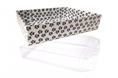 10 x Easy Fold Trays with Acetate Boxes - (35x24x8cm) LARGE PAW PRINT TRAYS/CLEAR ACETATE BOXES