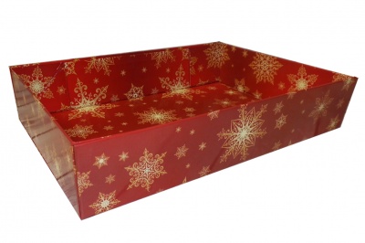 Easy Fold Gift Tray (35x24x8cm) - Large RED/GOLD SNOWFLAKE