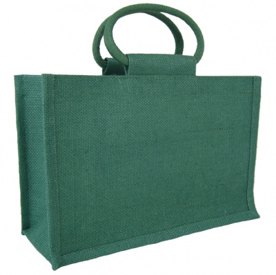 LARGE Open Jute Bag with Cotton Corded Handles - 35x15x25cm high - DARK GREEN