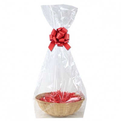 Complete Gift Basket Kit - (23cm diameter) BAMBOO MEDIUM ROUND / RED ACCESSORIES