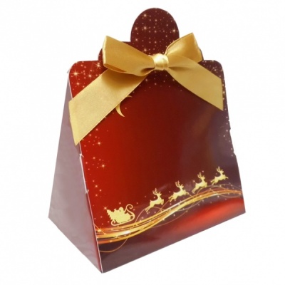Triangle Gift Box with Mini Bows - SMALL REINDEER/GOLD BOWS (PK10)