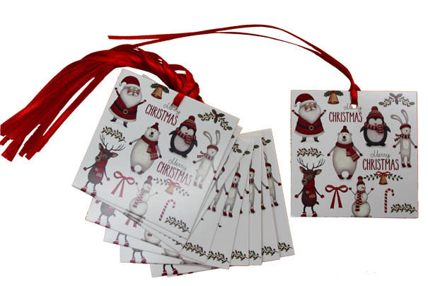 Pack 10 Gift Tags with Ribbon Ties - CHRISTMAS CHARACTERS