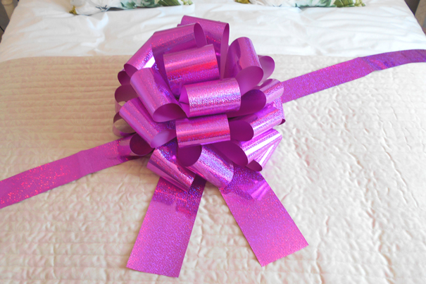 MEGA Giant Car Bow (42cm diameter) with 6m Ribbon - HOLOGRAPHIC PINK