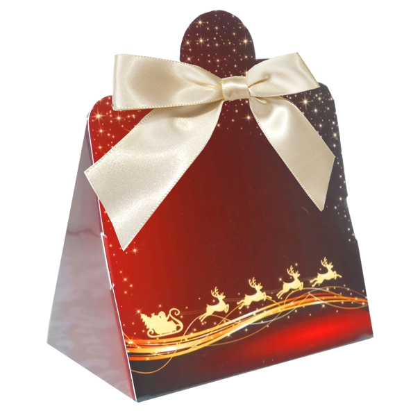 Triangle Gift Box with Mini Bows - SMALL REINDEER/CREAM BOWS (PK10]