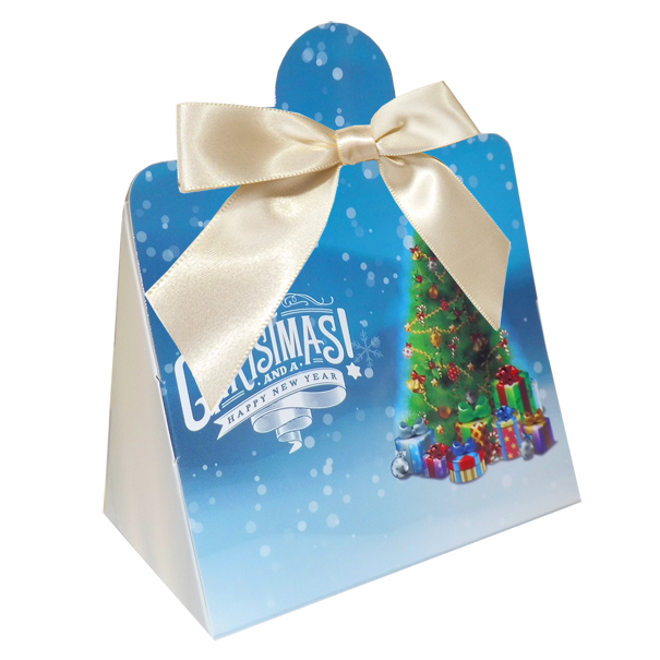 Triangle Gift Box with Mini Bows - SMALL CHRISTMAS TREE/CREAM BOWS (PK10)