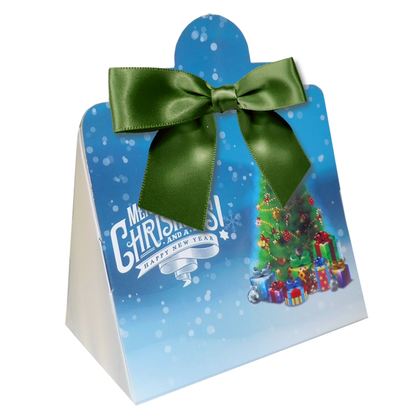 Triangle Gift Box with Mini Bows - SMALL CHRISTMAS TREE/GREEN BOWS (PK10)