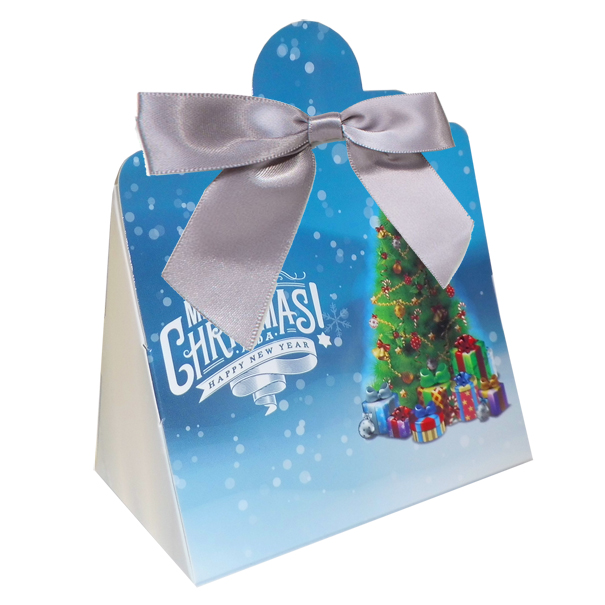 Triangle Gift Box with Mini Bows - SMALL CHRISTMAS TREE/SILVER BOWS (PK10)