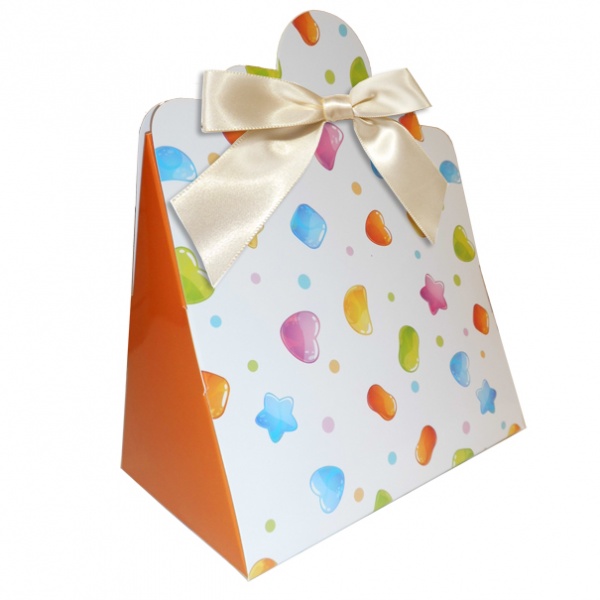 Triangle Gift Boxes with Mini Bows - LARGE CANDY/CREAM BOWS (pk10)