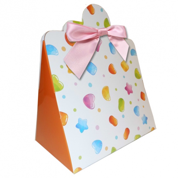 Triangle Gift Boxes with Mini Bows - LARGE CANDY/PINK BOWS (pk10)