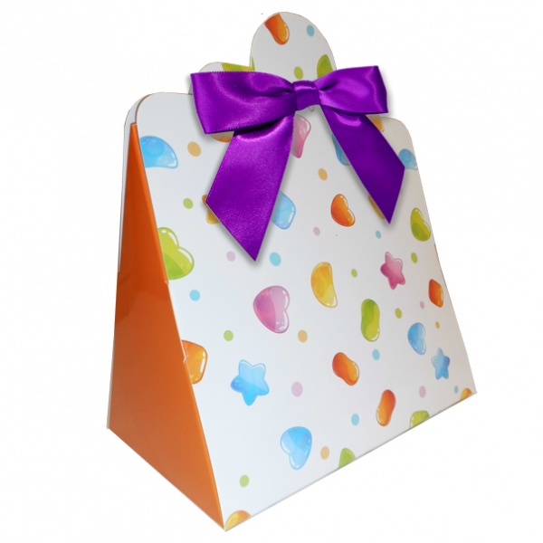 Triangle Gift Boxes with Mini Bows - LARGE CANDY/PURPLE BOWS (pk10)