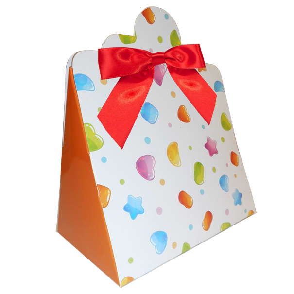 Triangle Gift Boxes with Mini Bows - LARGE CANDY/RED BOWS (pk10)