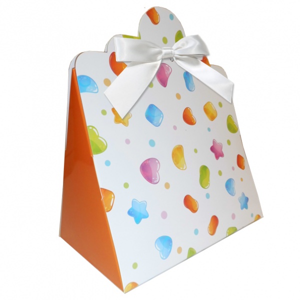 Triangle Gift Boxes with Mini Bows - LARGE CANDY/WHITE BOWS (pk10)