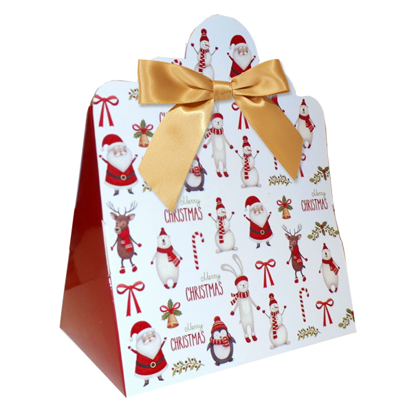Triangle Gift Boxes with Mini Bows - LARGE CHRISTMAS CHARACTER/GOLD BOWS (pk10)