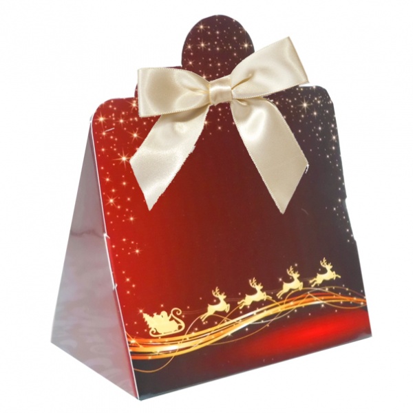 Triangle Gift Boxes with Mini Bows - LARGE REINDEER/CREAM BOWS (pk10)