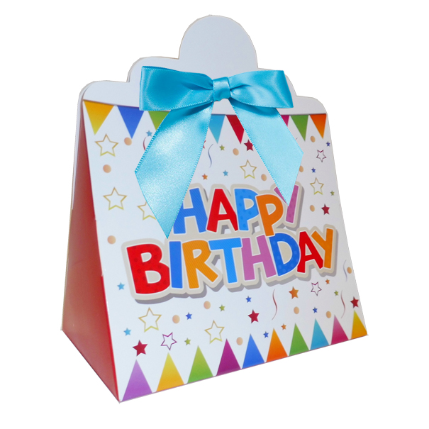 Triangle Gift Boxes with Mini Bows - LARGE BIRTHDAY/BLUE BOWS (pk10)