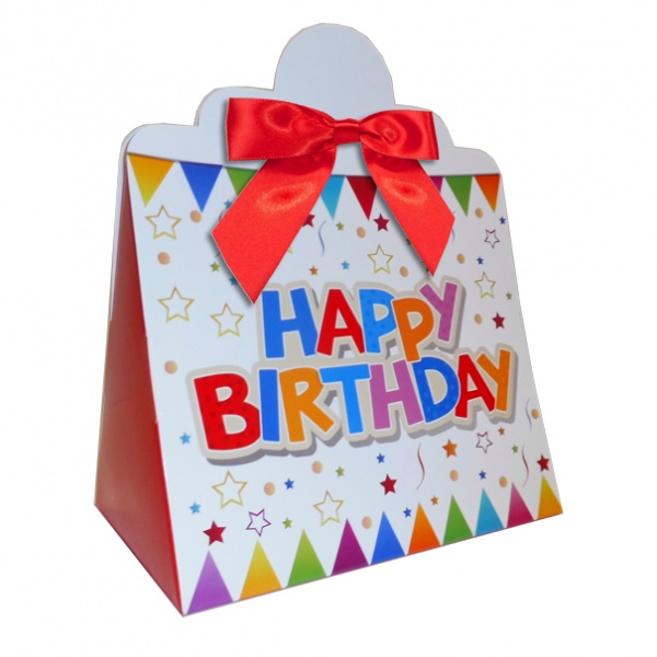 Triangle Gift Boxes with Mini Bows - LARGE BIRTHDAY/RED BOWS (pk10)