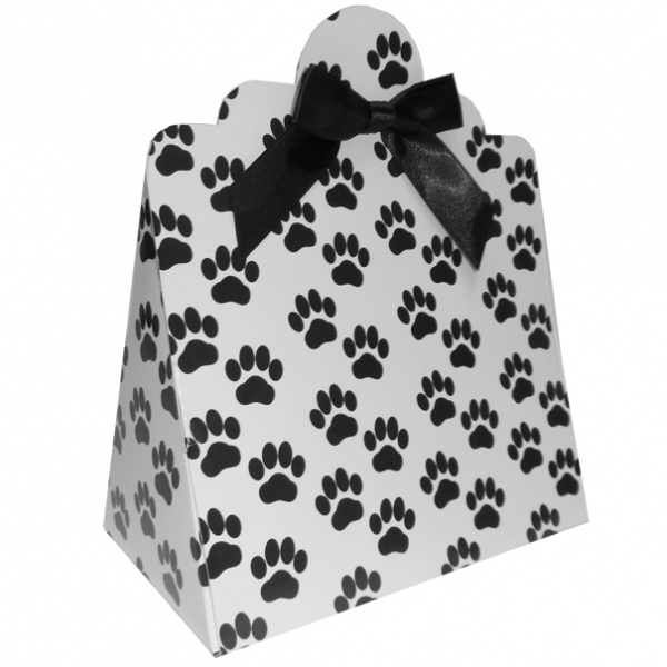 Triangle Gift Boxes with Mini Bows - LARGE PAW PRINTS/BLACK BOWS (pk10)