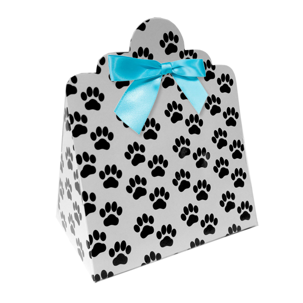 Triangle Gift Boxes with Mini Bows - LARGE PAW PRINTS/BLUE BOWS (pk10)
