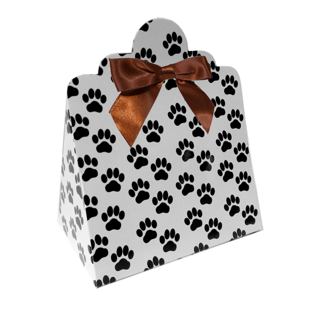Triangle Gift Boxes with Mini Bows - LARGE PAW PRINTS/BROWN BOWS (pk10)