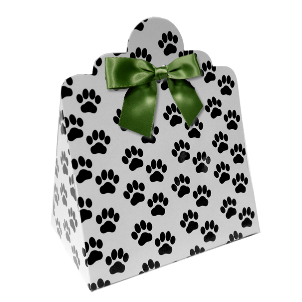 Triangle Gift Boxes with Mini Bows - LARGE PAW PRINTS/GREEN BOWS (pk10)