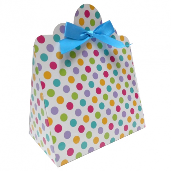 Triangle Gift Boxes with Mini Bows - LARGE SPOTS/BLUE BOWS (pk10)