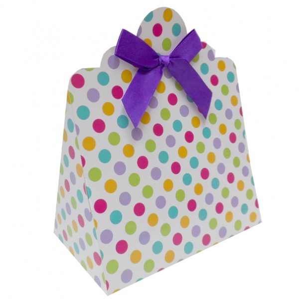 Triangle Gift Boxes with Mini Bows - LARGE SPOTS/PURPLE BOWS (pk10)