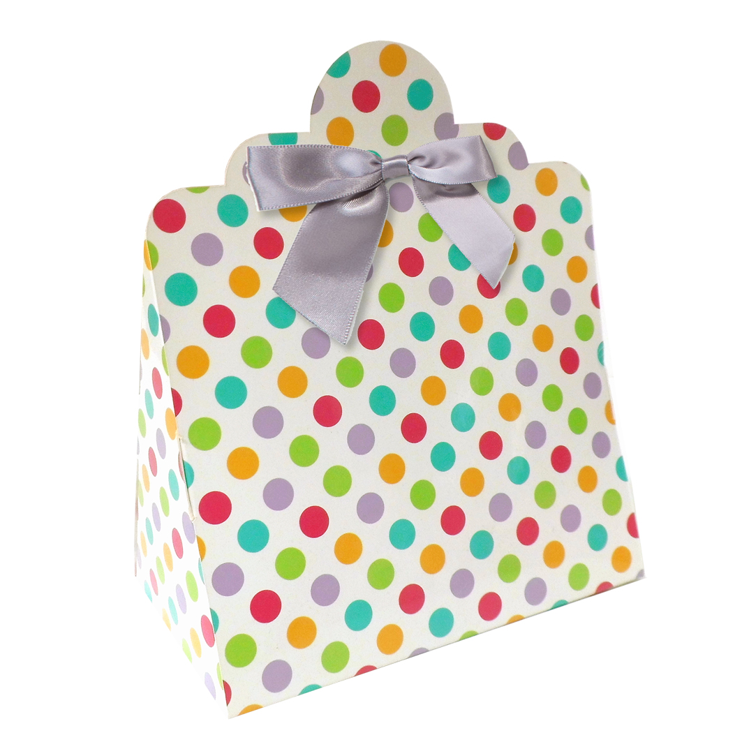 Triangle Gift Boxes with Mini Bows - LARGE SPOTS/SILVER BOWS (pk10)