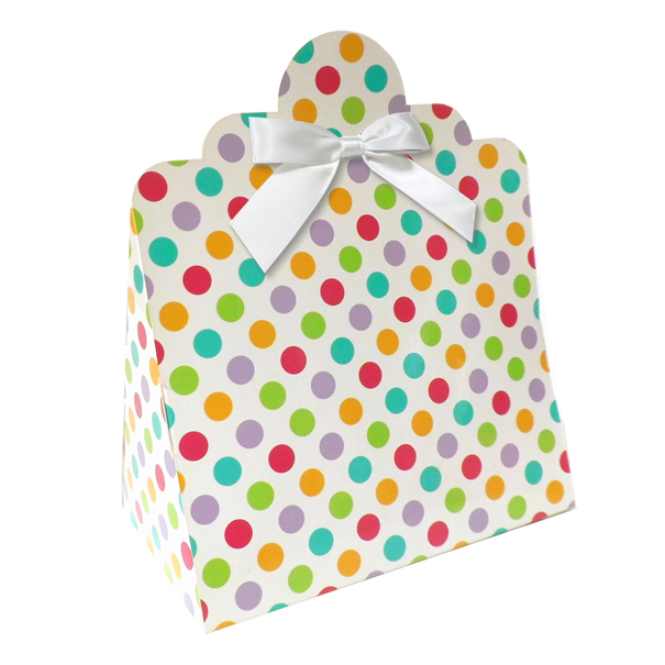 Triangle Gift Boxes with Mini Bows - LARGE SPOTS/WHITE BOWS (pk10)